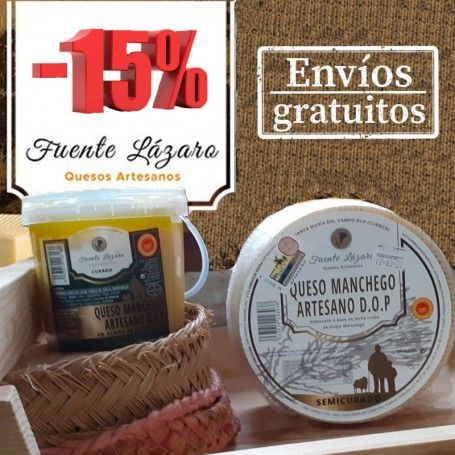 Pack Quesos DOP Manchegos - Tarrina Queso Curado en Aceite de Oliva y Queso Semicurado 2kg